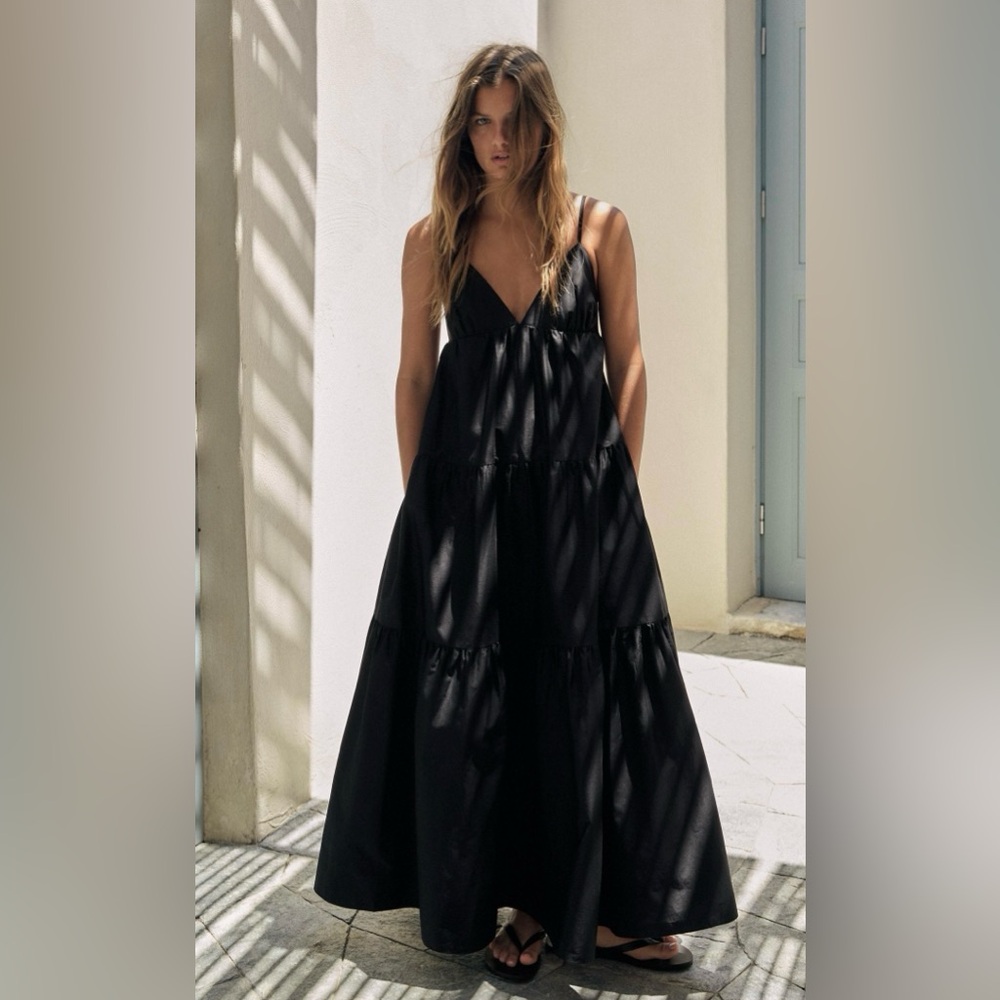 Zara Black Maxi Poplin Dress
